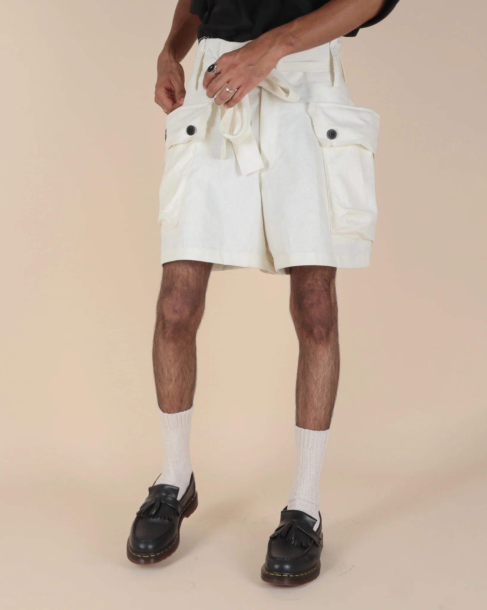 Canvas Cargo Shorts - Eggshell - Image 14